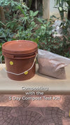 Composting test kit items displayed on white background