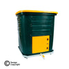pair of Daily Dump Gaia OWC bulk composters outside apartment building for composting kitchen waste