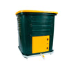 pair of Daily Dump Gaia OWC bulk composters outside apartment building for composting kitchen waste