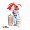 Daily Dump composter raincoat in use on small painted 3 tier Khamba compost bin