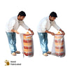 Daily Dump composter raincoat in use on small painted 3 tier Khamba compost bin