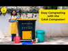 pair of Daily Dump Gaia OWC bulk composters outside apartment building for composting kitchen waste