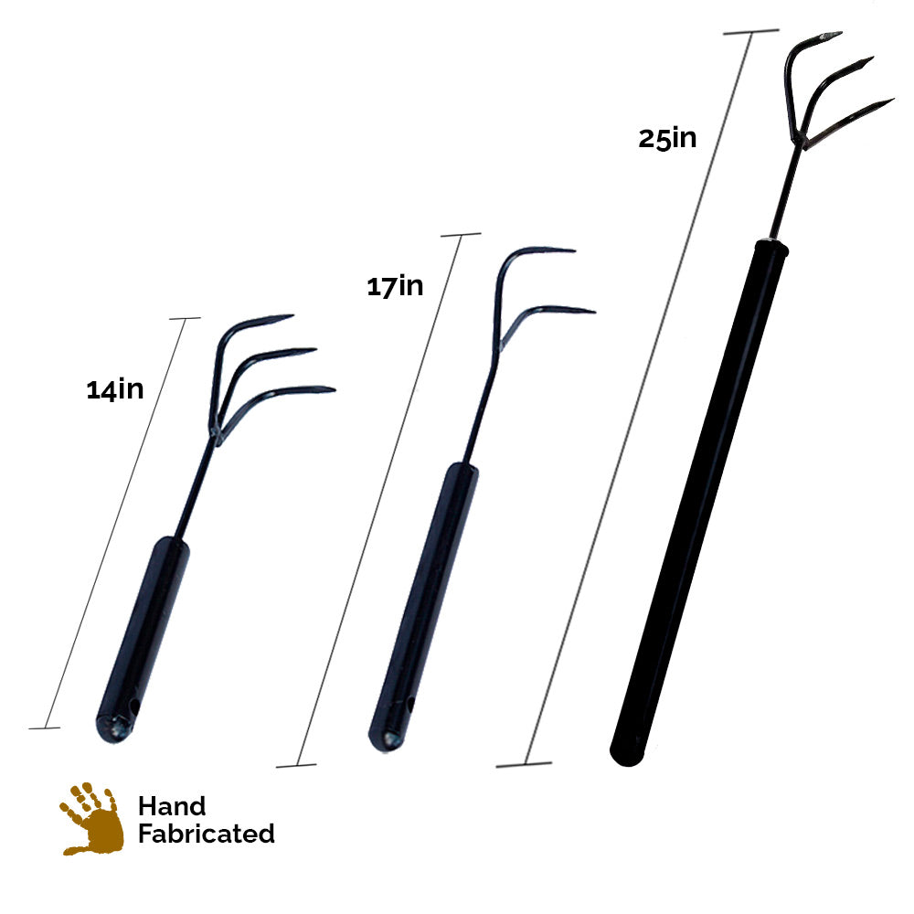 Metal hand rake garden cultivator for easy composting
