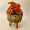 Basket Pot top and side view with yellow flowers on corrugated background