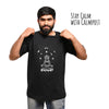 man and girl wearing black and white Daily Dump calmpost t shirt respectively