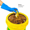 Bamboo Sieve, Microbes Powder, Neem Powder and gloves on corrugated background