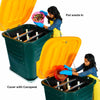 pair of Daily Dump Gaia OWC bulk composters outside apartment building for composting kitchen waste 