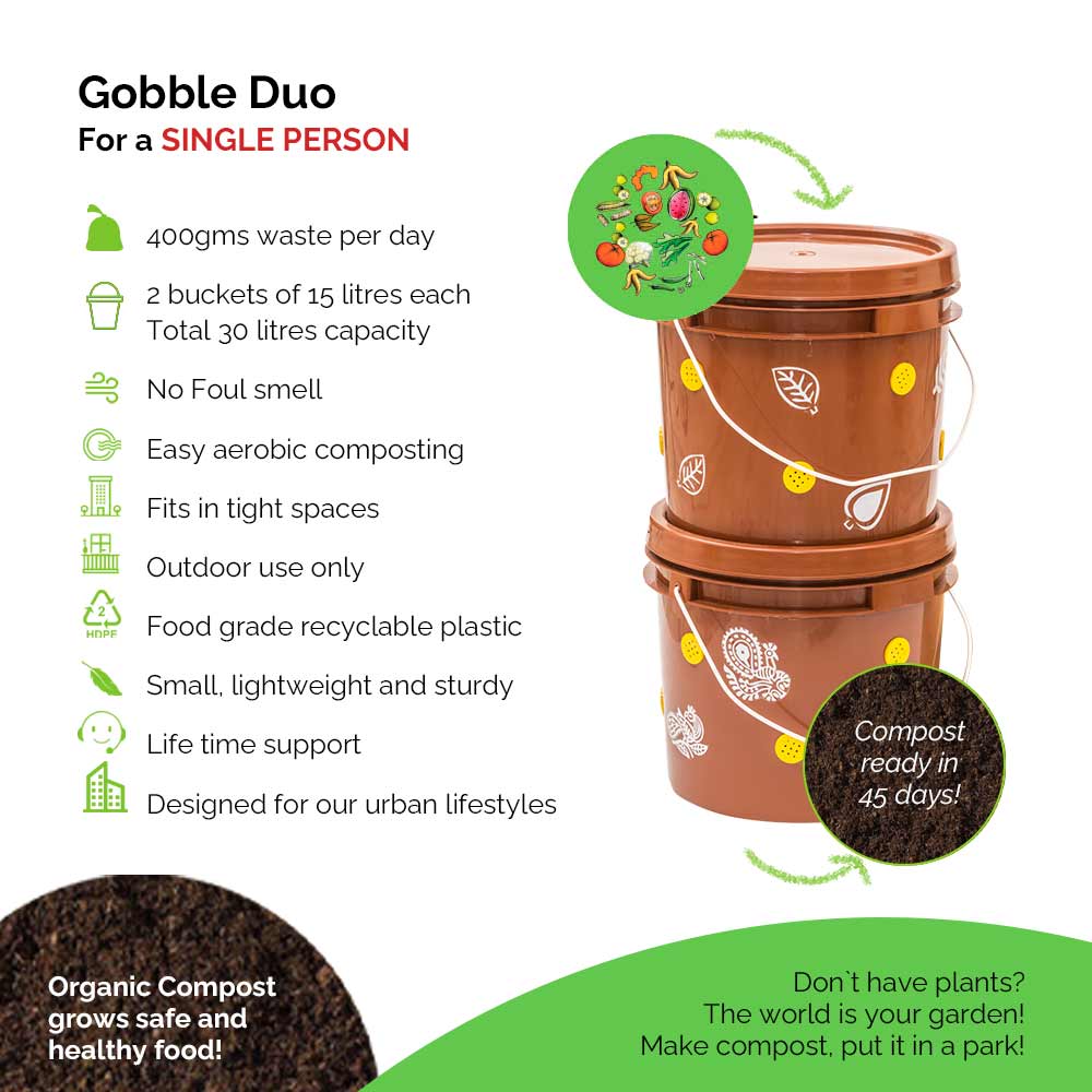Start smell-free composting with Compact, outdoor Gobble Home Compost Bin