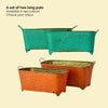 set of 2 long teal metal pots with plants ideal for indoor and outdoor use