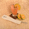 mood shot of Steel straw set 8 inch length with 2 straws and cleaning brush in cotton pouch 